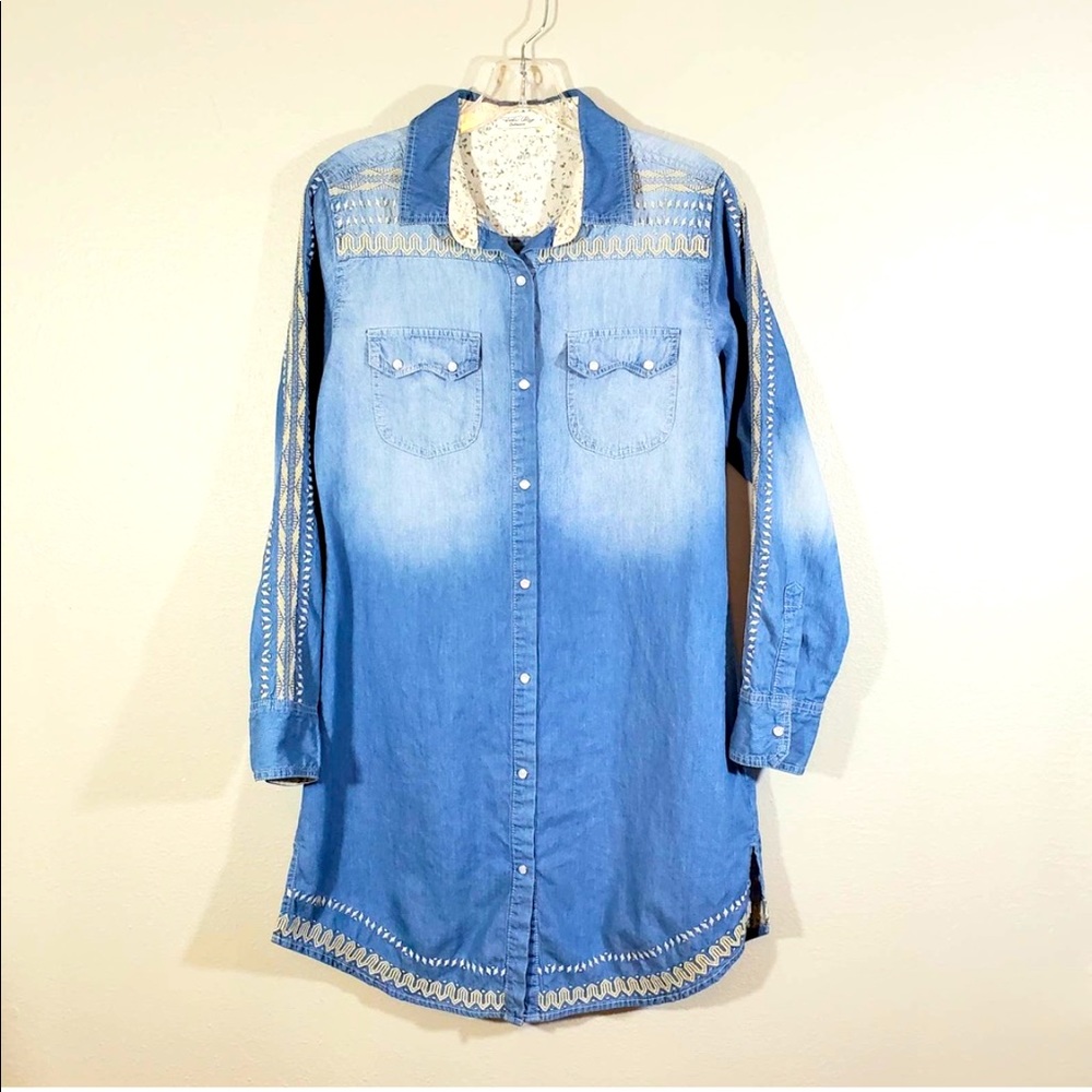 Tasha Polizzi Chambray Embroidered Tunic Dress M